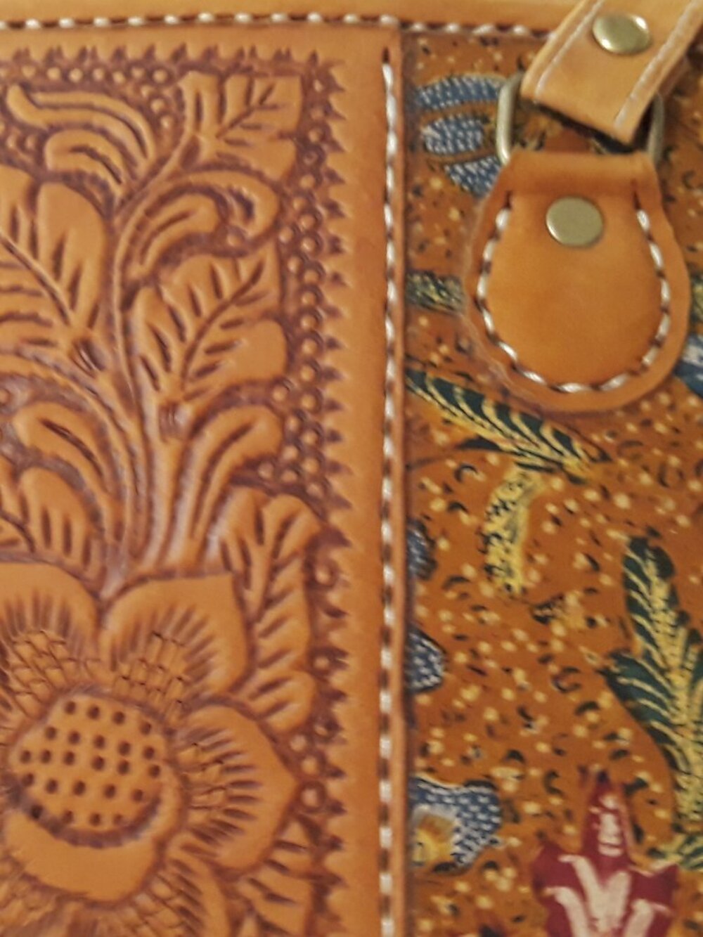 Shoulder Bag Leather Hand Tooled/Painted Floral Suede Lined Boho Vintage Tote - Picture 16 of 16